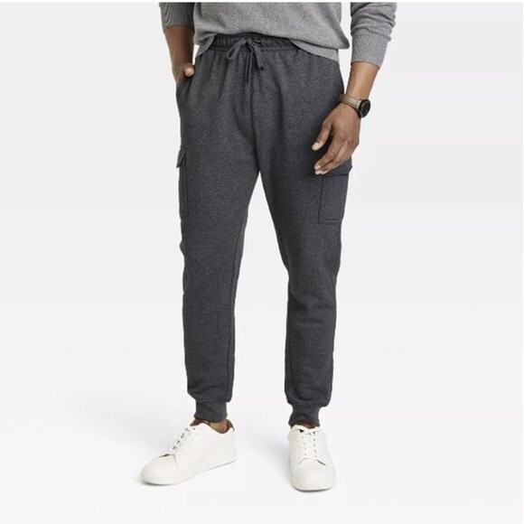 Goodfellow Tapered Fleece Cargo Jogger Pants Gray - Picture 1 of 11